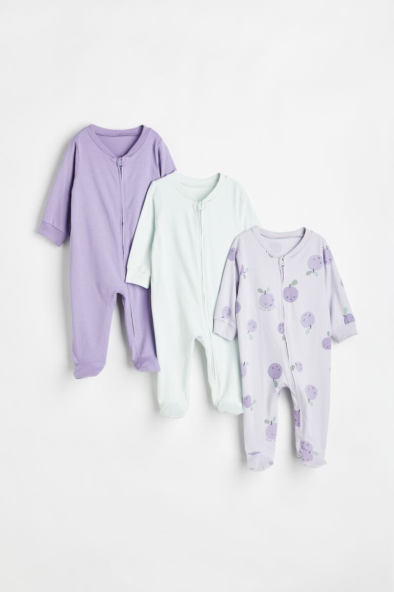 

Комплект из трех пижам на молнии H&M, светло-фиолетовый/черничный