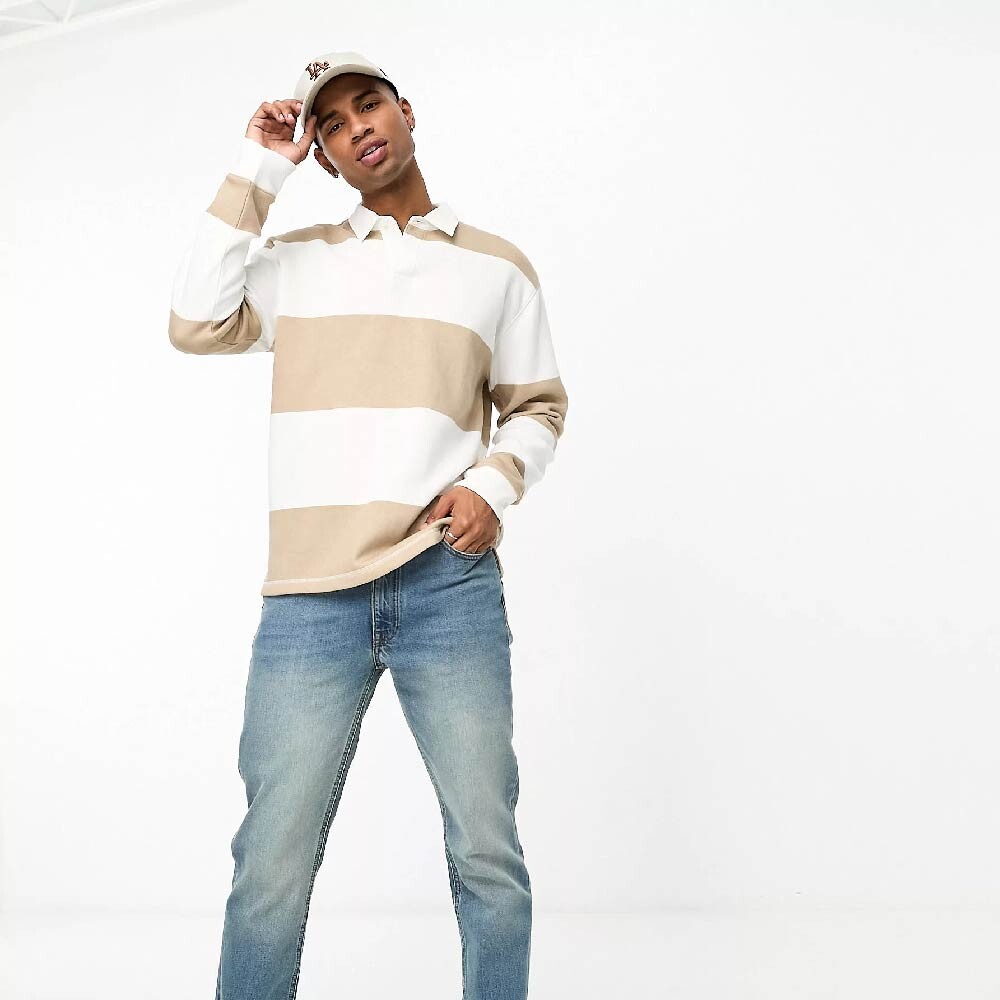 

Свитшот Hollister Stripe Relaxed Fit Rugby, светло-коричневый/белый