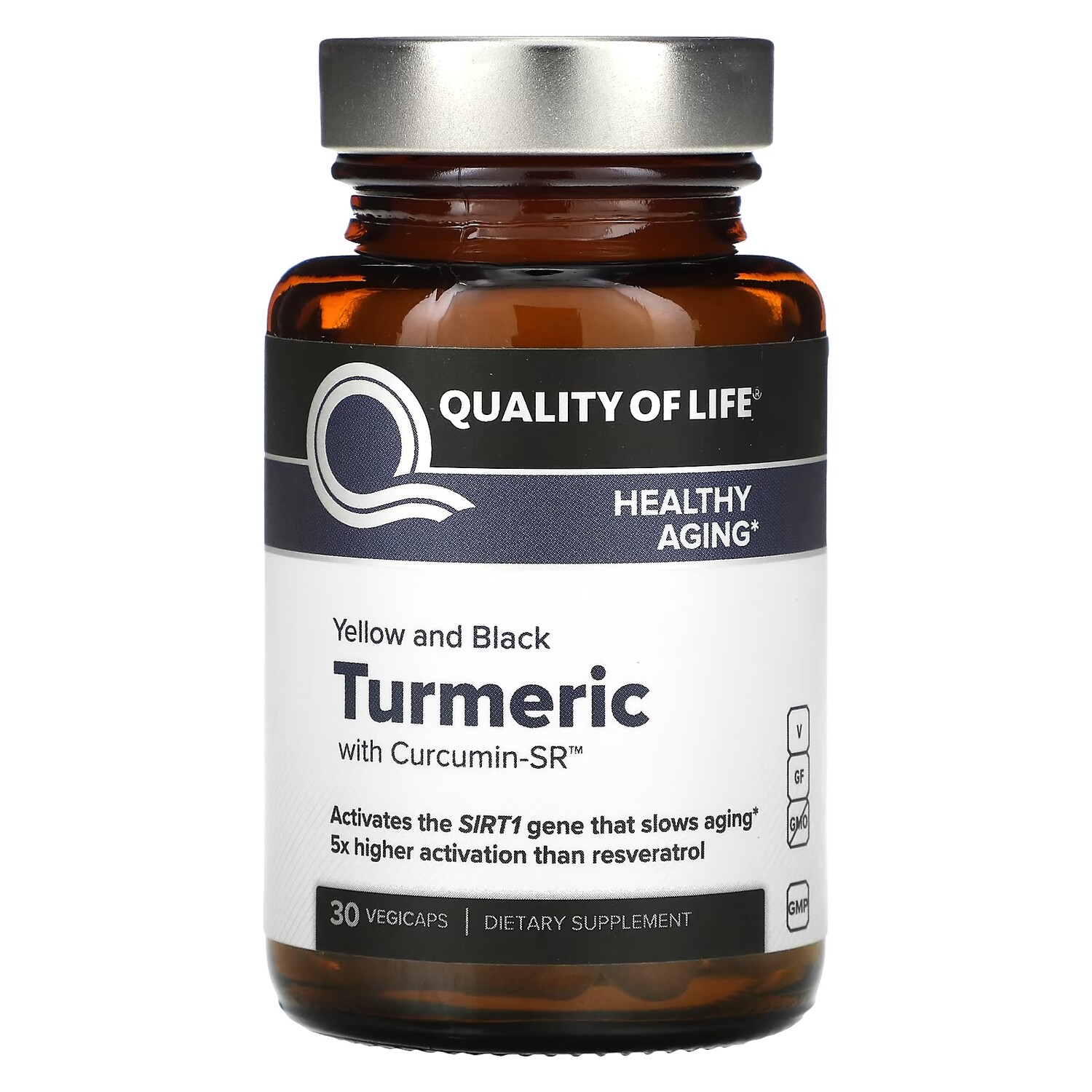 

Желтая и Черная Куркума с Куркумином Quality of Life Labs, 30 растительных капсул