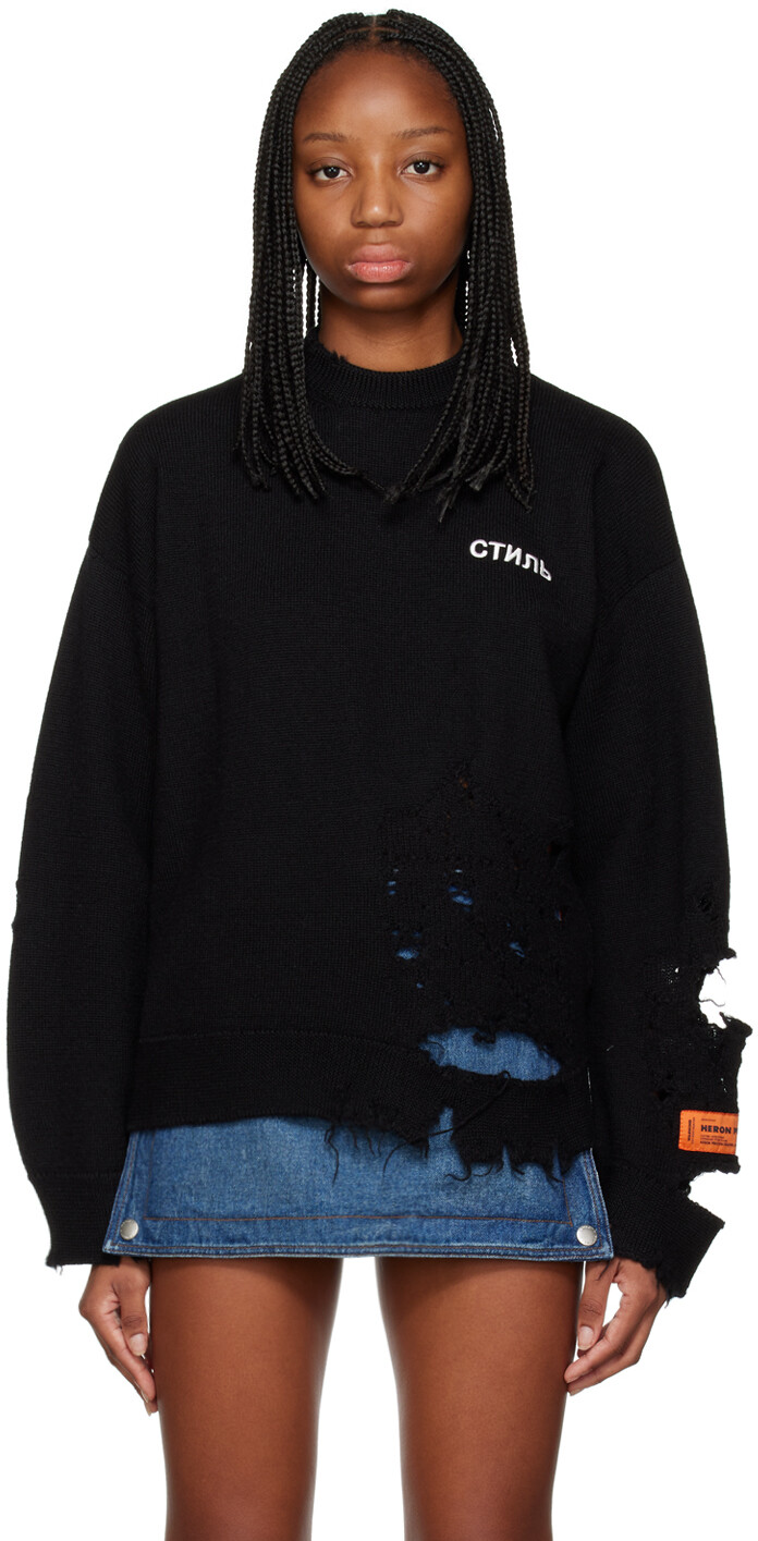 

Черный рваный свитер Heron Preston