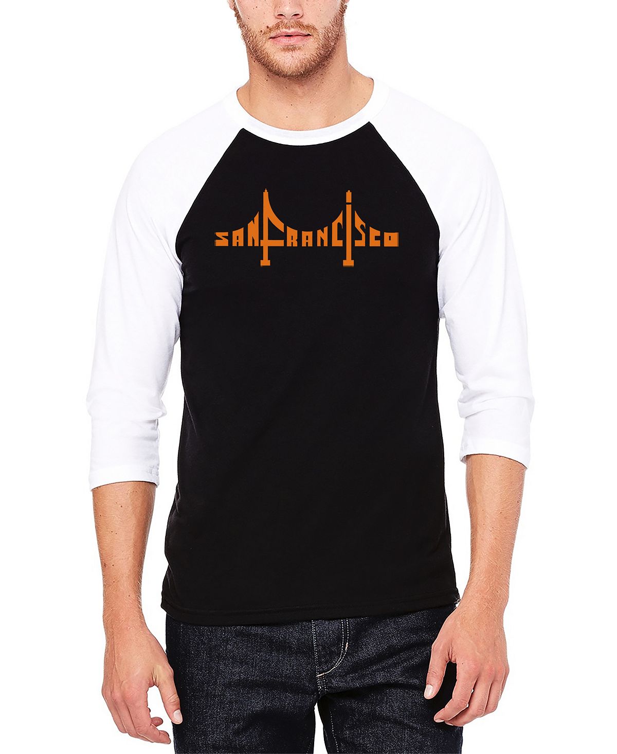 Мужская бейсбольная футболка реглан с рукавом 3/4 сан-франциско мост word art LA Pop Art, черно-белый