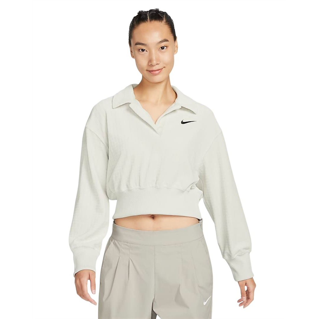Топ Nike Sportswear Flat Fleece Long Sleeve Lapel, серовато-белый/черный