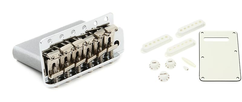 

Мост Fender American Vintage Strat Tremolo в сборе — хромированный комплект с комплектом аксессуаров Fender Stratocaster — пергаментно-белый 0991395000=1 0992049000=1