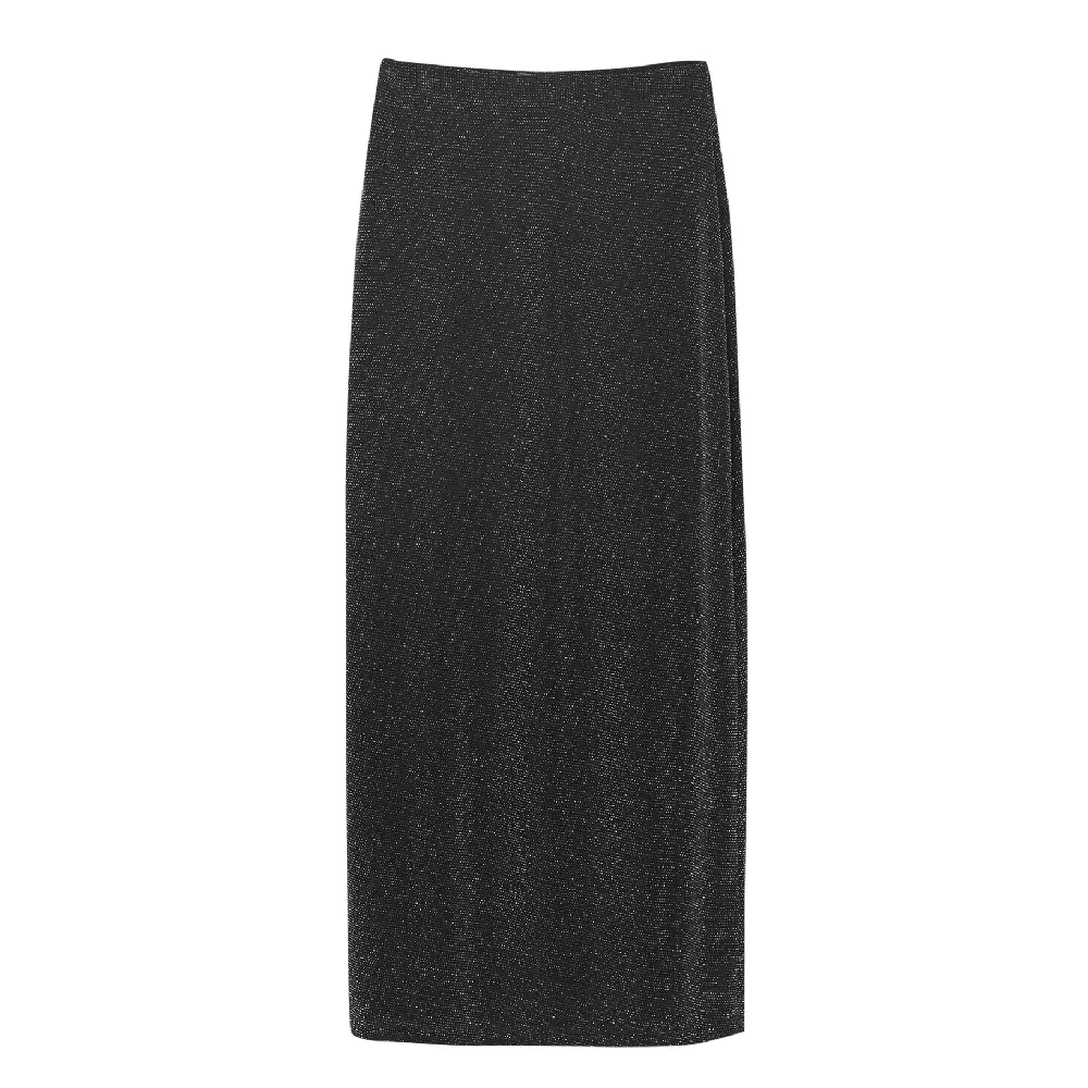 

Юбка Pull&Bear Long Shiny Detail, черный/серебристый