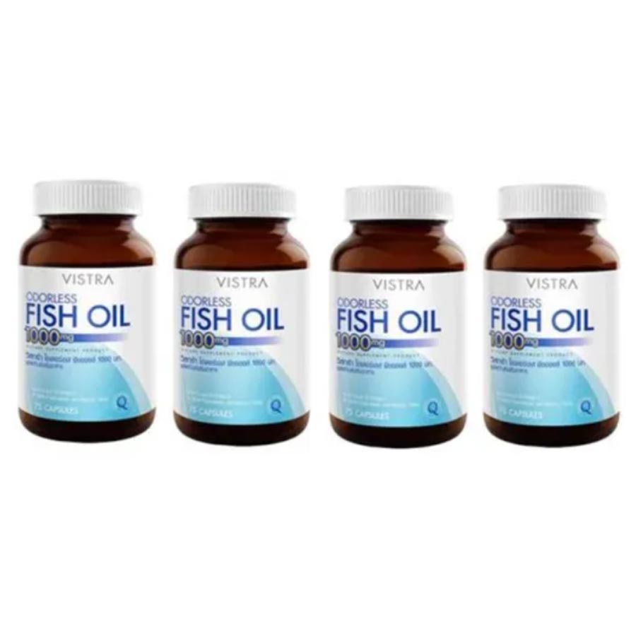 цена Рыбий жир Vistra Odorless Fish Oil 1000 мг, 4 банки по 75 капсул