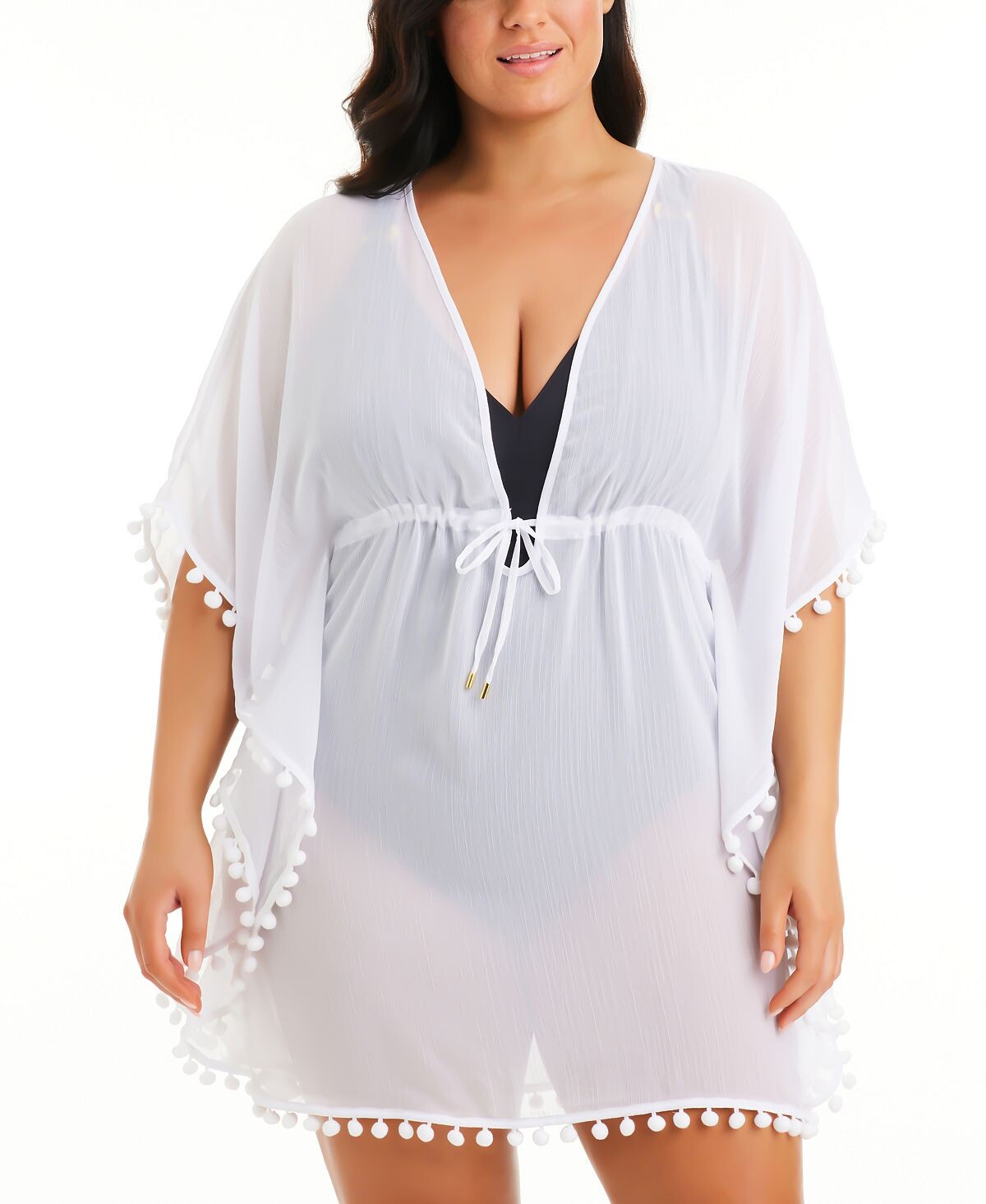 

Плюс размер gypset chiffon caftan swim cover-up Bleu by Rod Beattie, белый