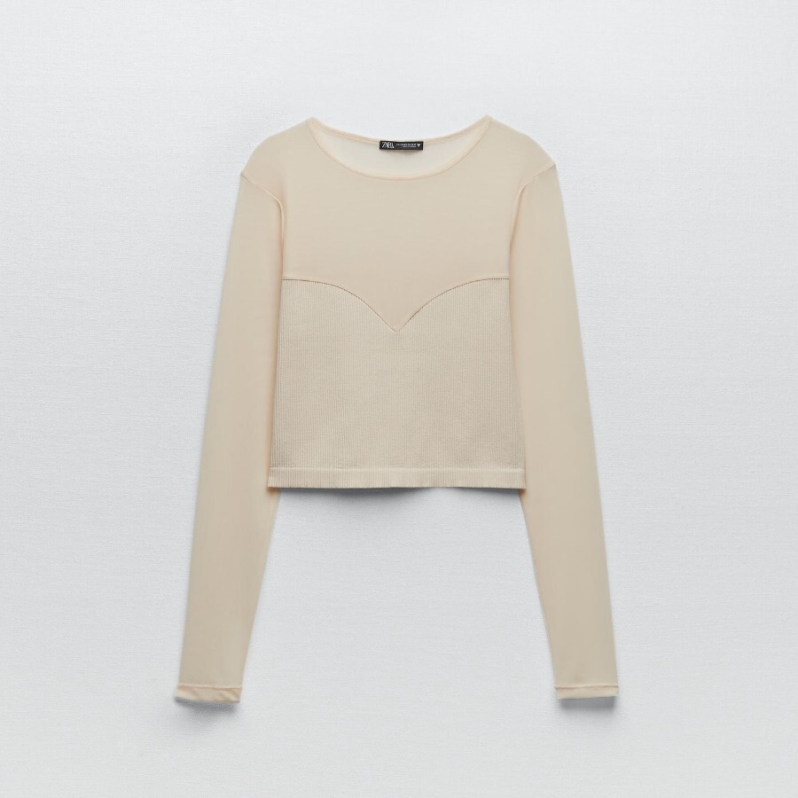 

Бесшовный лонгслив Zara Seamless Matching, кремовый