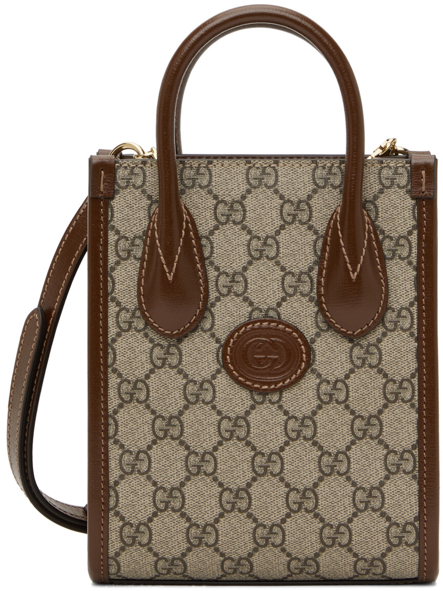 

Бежево-коричневая объемная сумка с короткими ручками Mini Interlocking G Gucci, Коричневый