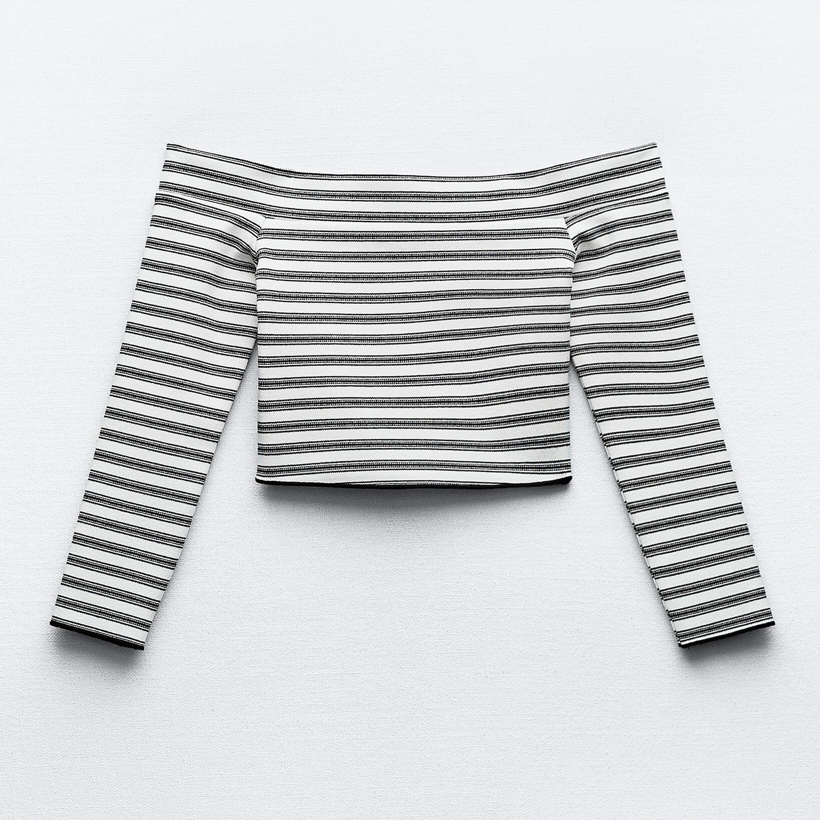 Топ Zara Stretch Knit Striped, черный/белый