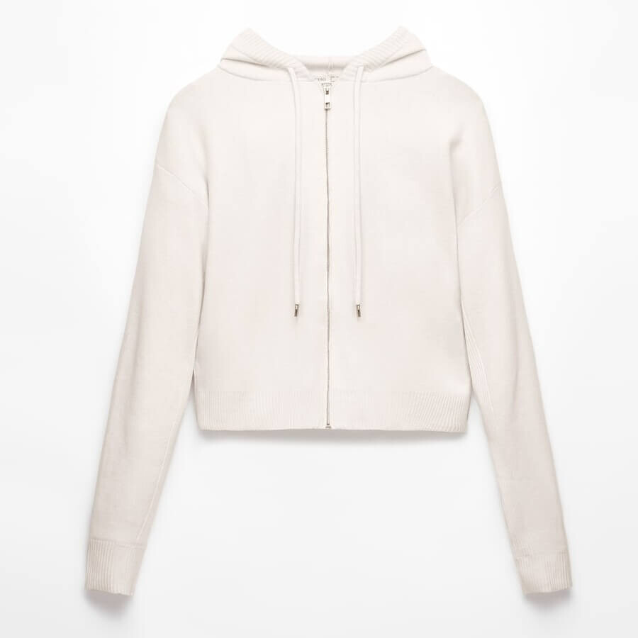 

Толстовка Oysho Knit Crop With Zip, кремово-белый