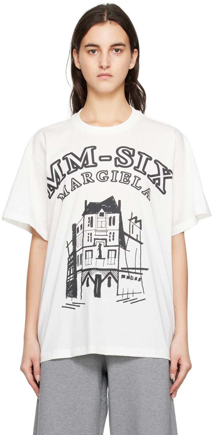 

Белая футболка с принтом MM6 Maison Margiela, Белый