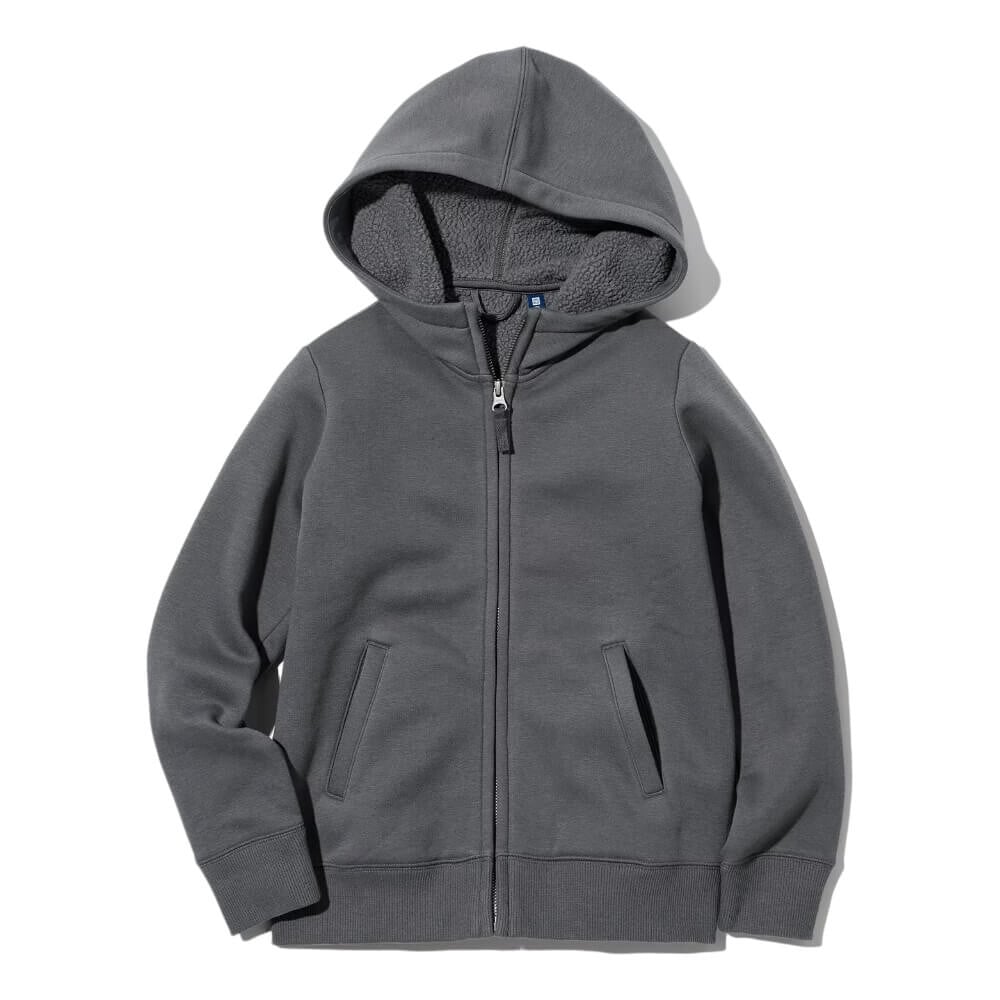 

Толстовка Uniqlo Kids Pile Lined Zipped Hooded, темно-серый