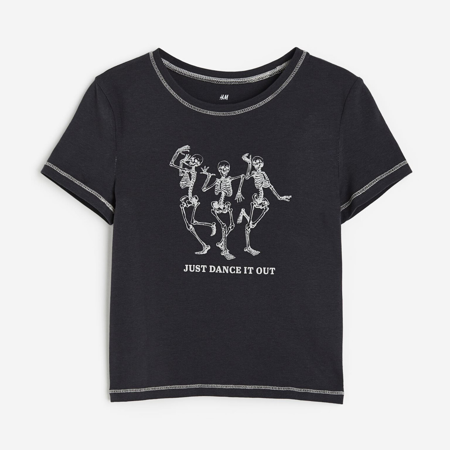 

Футболка с принтом H&M Skeletons Just Dance It Out, черный/белый