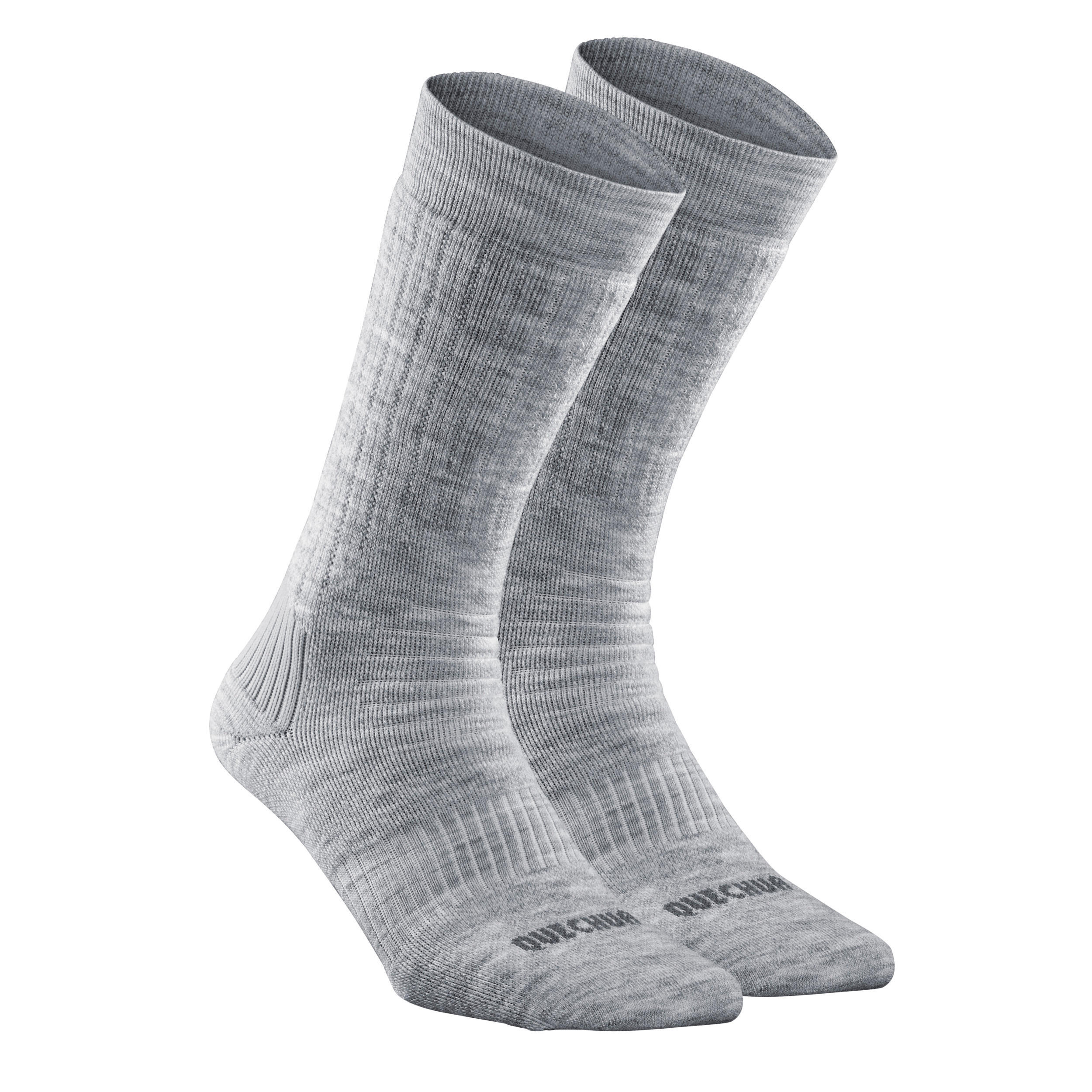 Комплект носков походные теплые Quechua SH100, 2 пары, серый походные носки теплые высокие 2 пары зимние походные sh100 quechua цвет schwarz