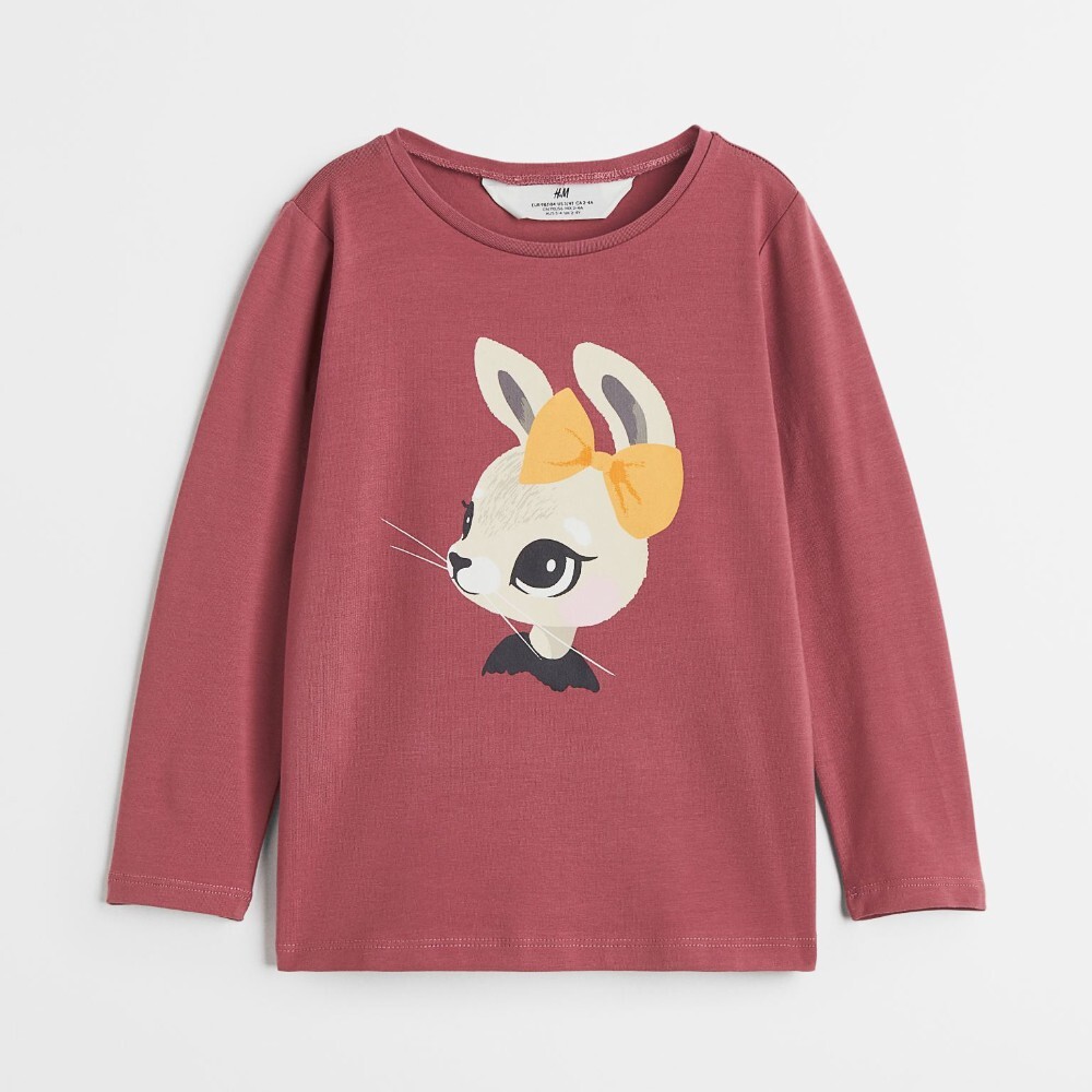 

Лонгслив H&M Kids Printed Jersey Rabbit, темно-красный