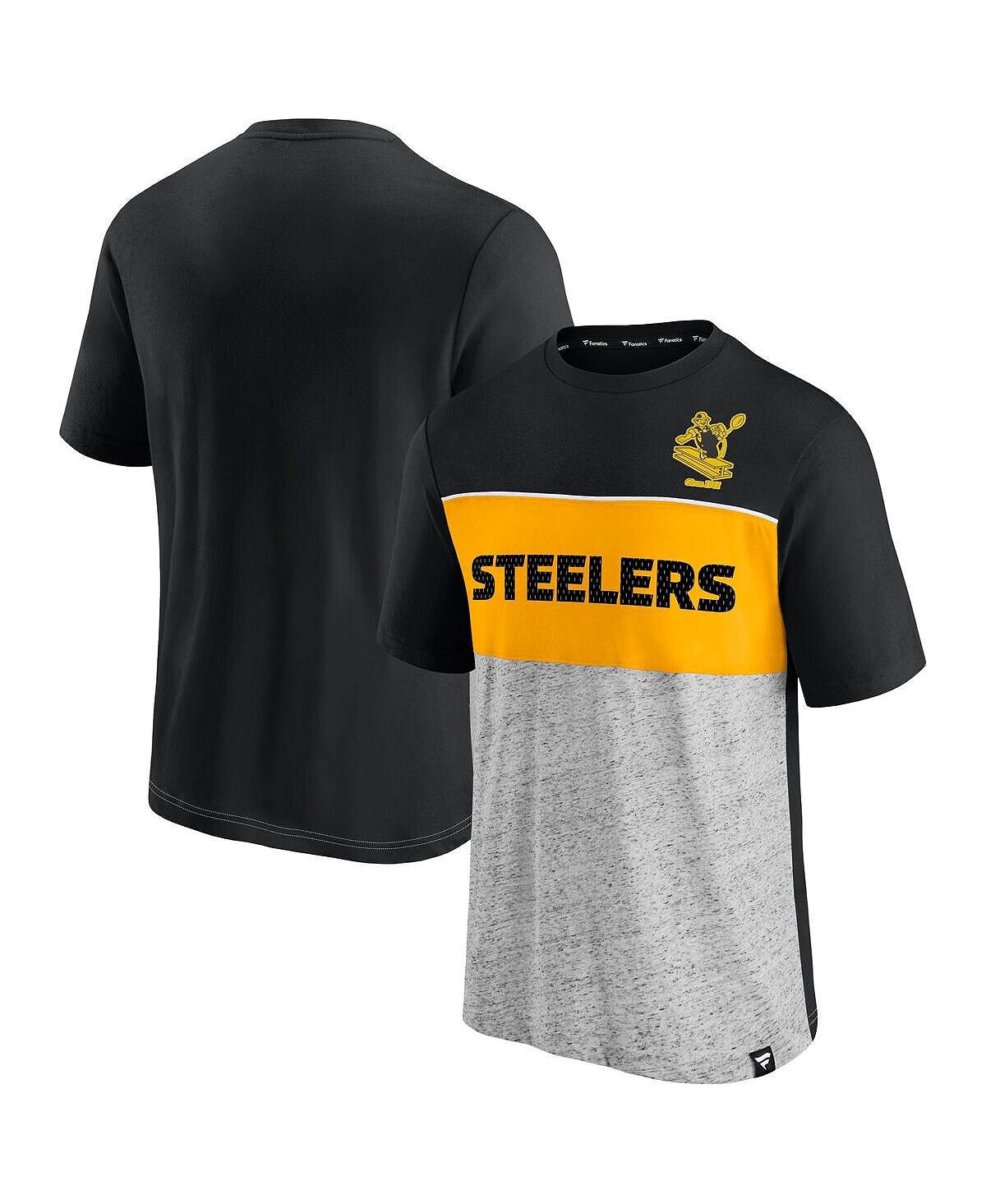 

Мужская футболка с цветными блоками черного и серого цветов pittsburgh steelers throwback Fanatics, мульти