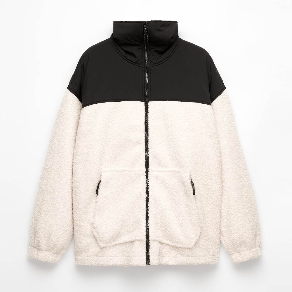

Куртка Oysho Faux-shearling Block, бежевый/черный