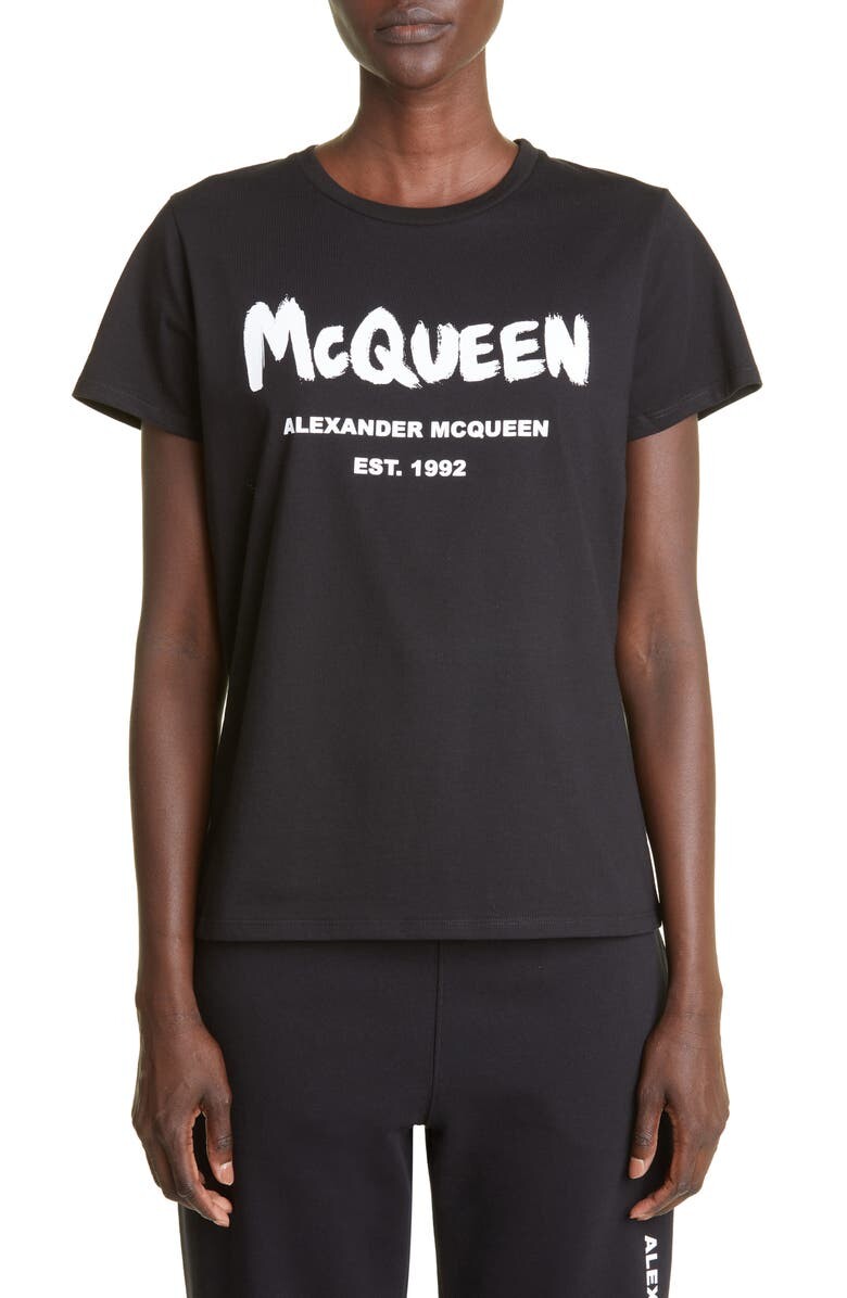 

Футболка с граффити и логотипом ALEXANDER MCQUEEN, черно-белый