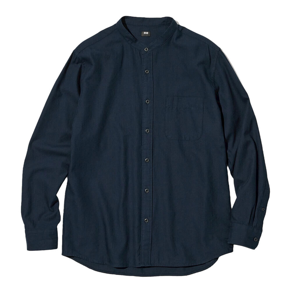 

Рубашка Uniqlo Soft Twill Stand Collar, темно-синий