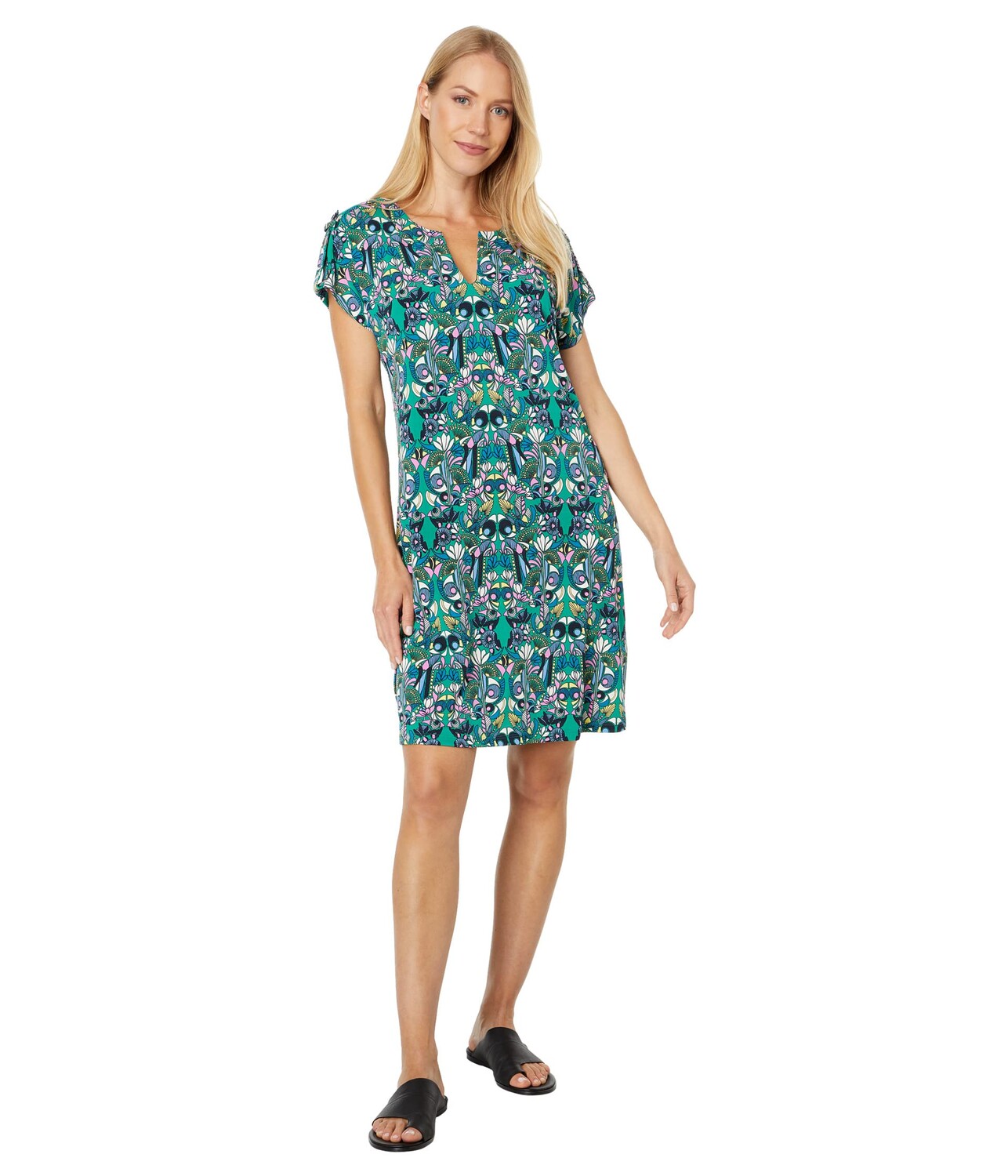 

Платье London Times, Kaleidoscope Leaves Printed Jersey Shift Dress