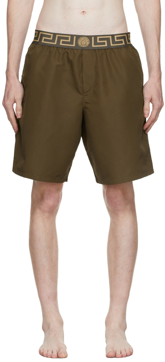 

Купальные шорты средней длины цвета хаки Greca Border Versace Underwear