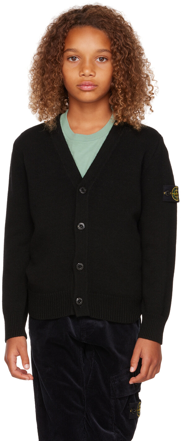 

Детский черный шерстяной кардиган Stone Island Junior