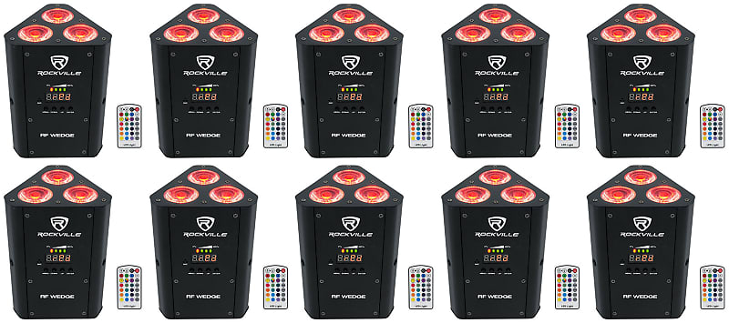 Комплект 10 Rockville RF WEDGE BLACK RGBWA + UV Battery Wireless DMX Up Lights + RF Remotes 10 RF WEDGE BLACK