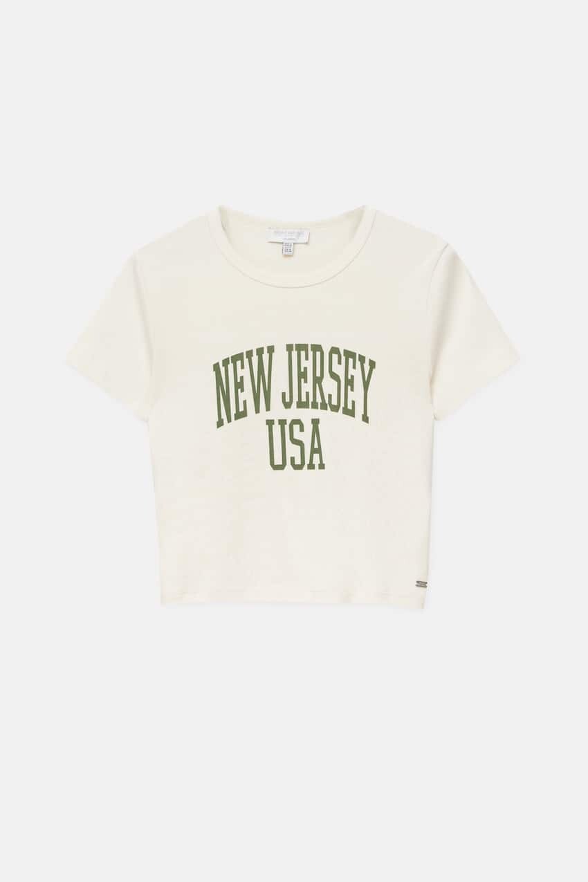 

Футболка Нью-Джерси с короткими рукавами Pull&Bear, ванильный цвет, Коричневый
