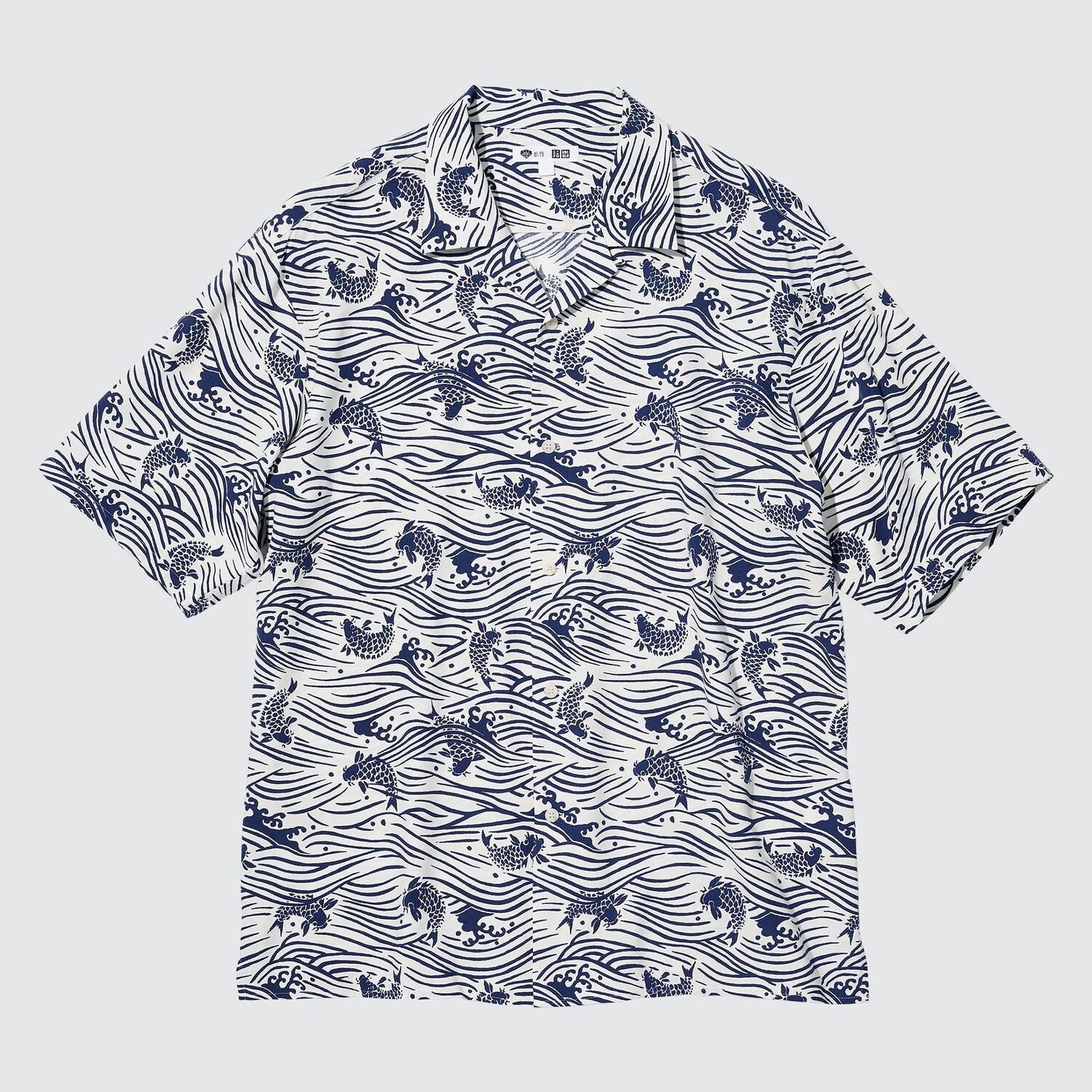 

Рубашка Uniqlo Kabuki Printed Short Sleeved, белый/синий
