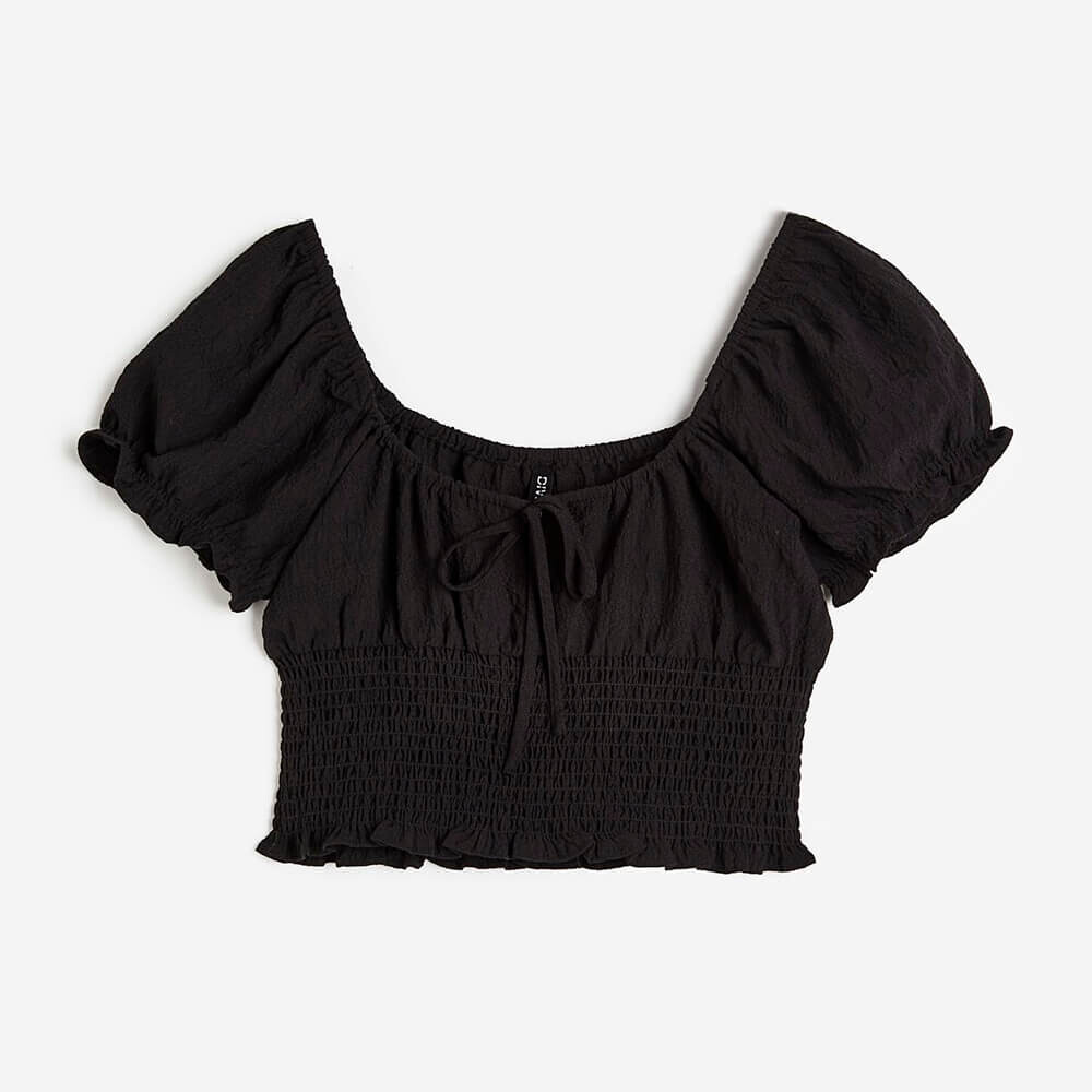 

Блузка H&M Puff-sleeved Smocked, черный