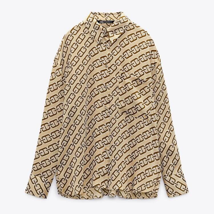 Рубашка Zara Chain Print, светлый хаки