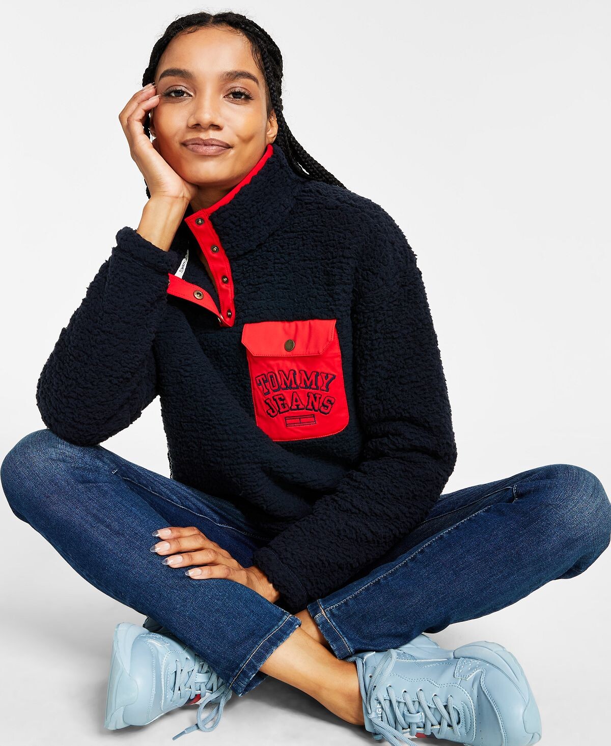 

Женский пуловер с застежкой на четверть шерпа Tommy Jeans, мульти