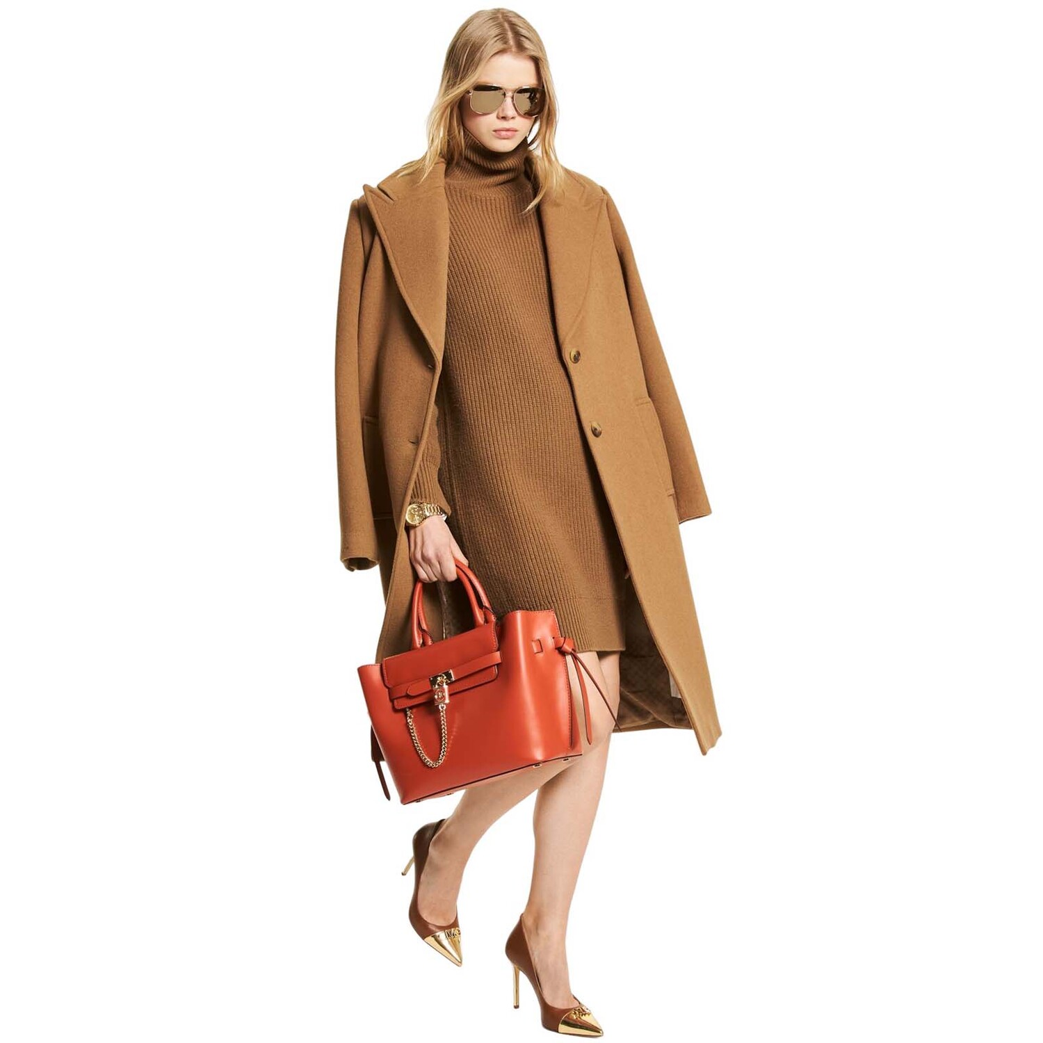 

Пальто Michael Michael Kors Melton Wool Oversized, темно-бежевый
