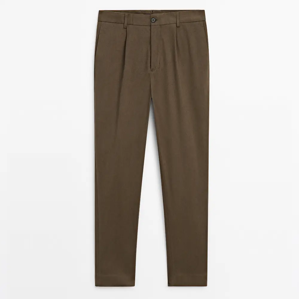 

Брюки Massimo Dutti Cotton Blend Darted - Studio, хаки
