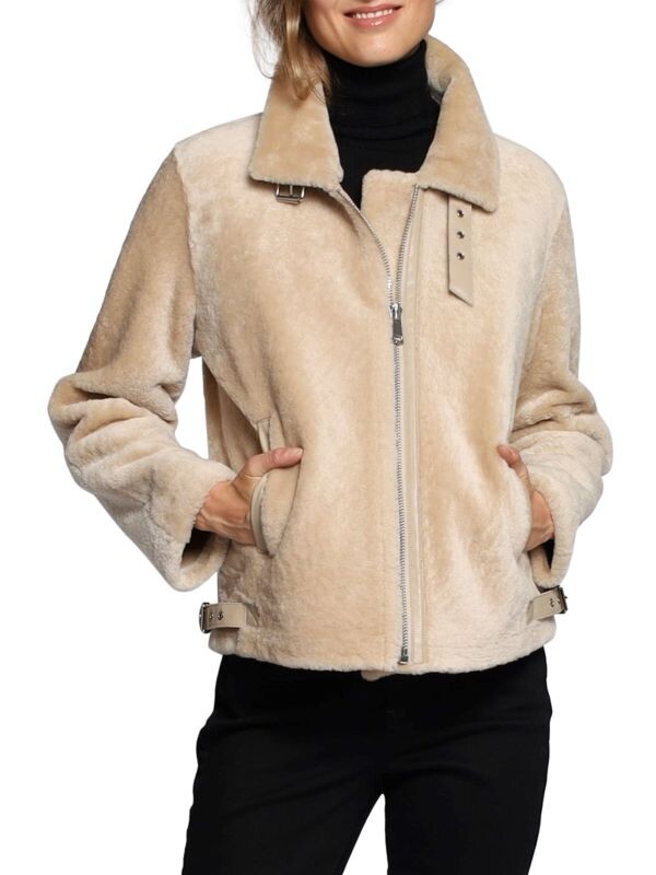 

Байкерская куртка из овечьей шерсти Blue Duck Beige, Коричневый
