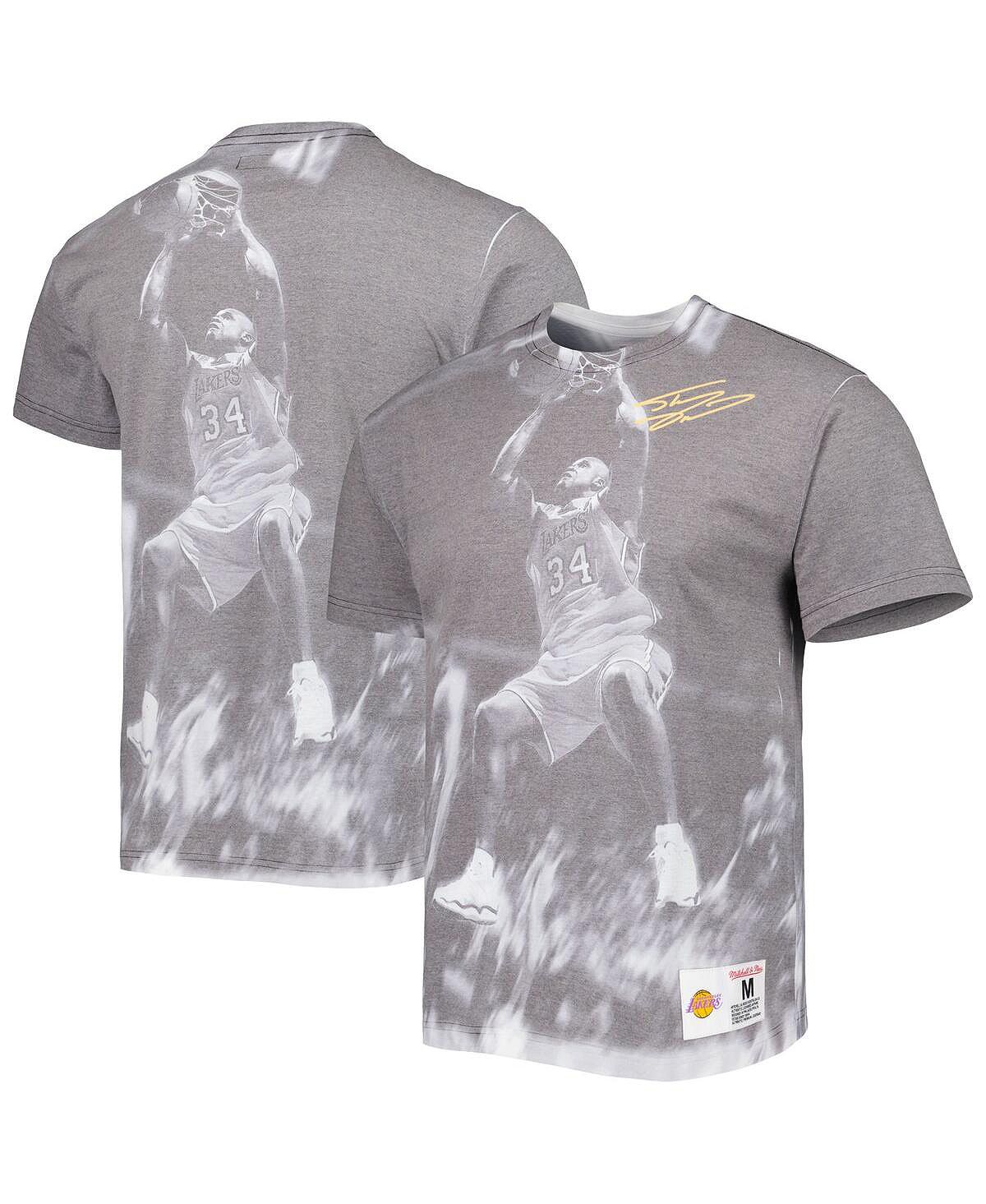 Мужская футболка shaquille o'neal grey los angeles lakers above the rim сублимированная футболка Mitchell & Ness, серый