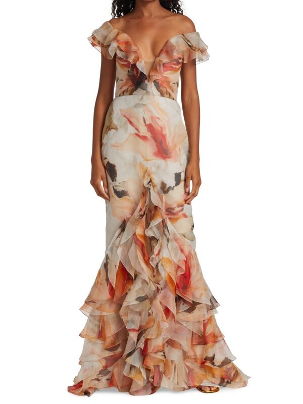 

Платье couture с цветочными рюшами Marchesa Waterlily