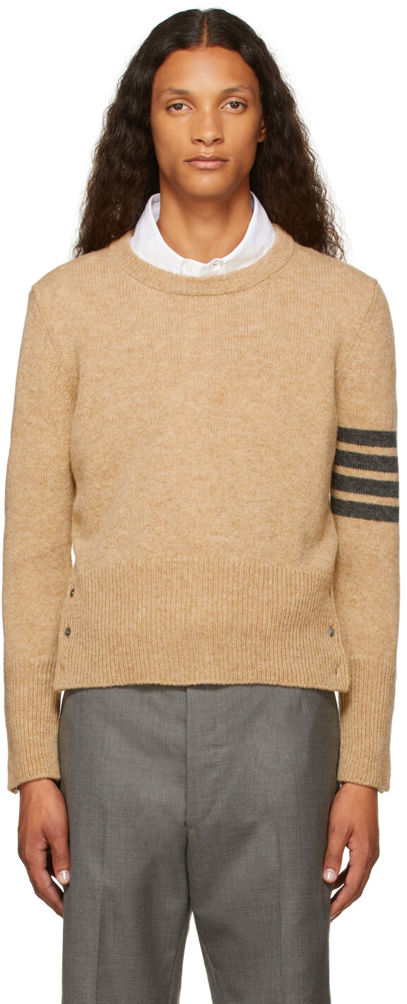

Бежевый свитер с круглым вырезом и 4 полосами Shetland Thom Browne
