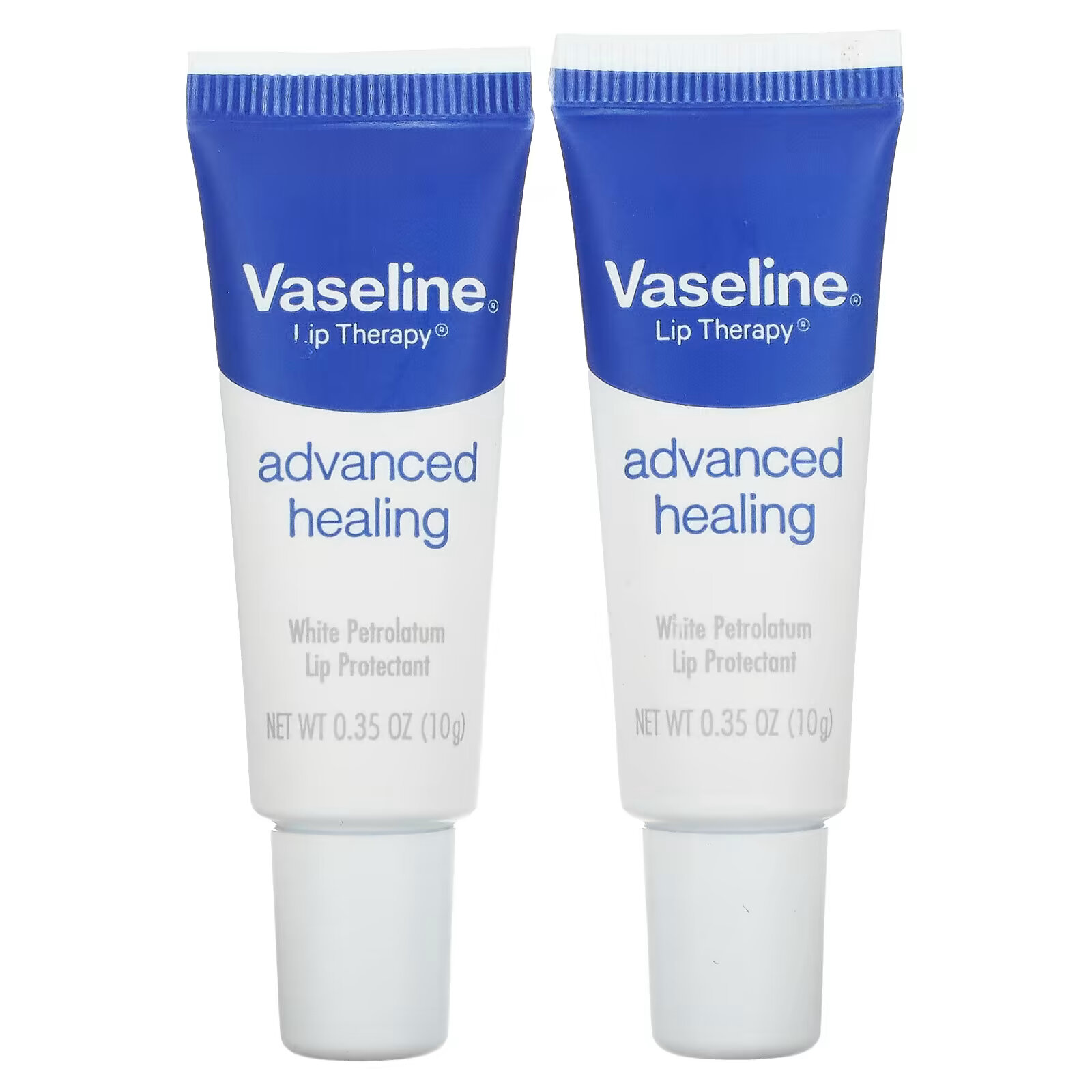 Vaseline, Lip Therapy, улучшенное заживление, 2 тюбика, 10 г (0,35 унции) vaseline lip therapy розовые губы 2 упаковки по 7 г 0 25 унции