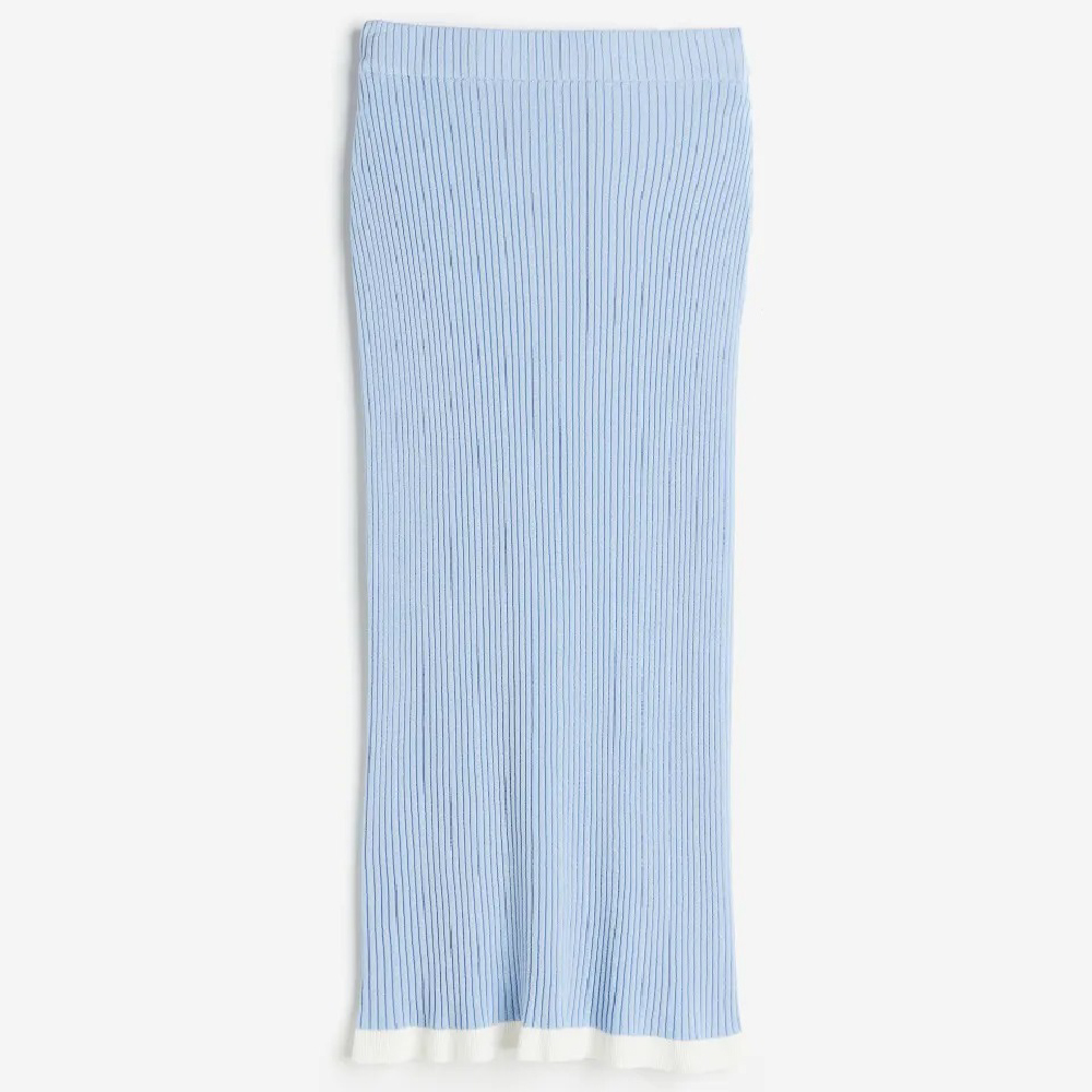 Юбка H&M Ruffle-trimmed Rib-knit Pencil, голубой