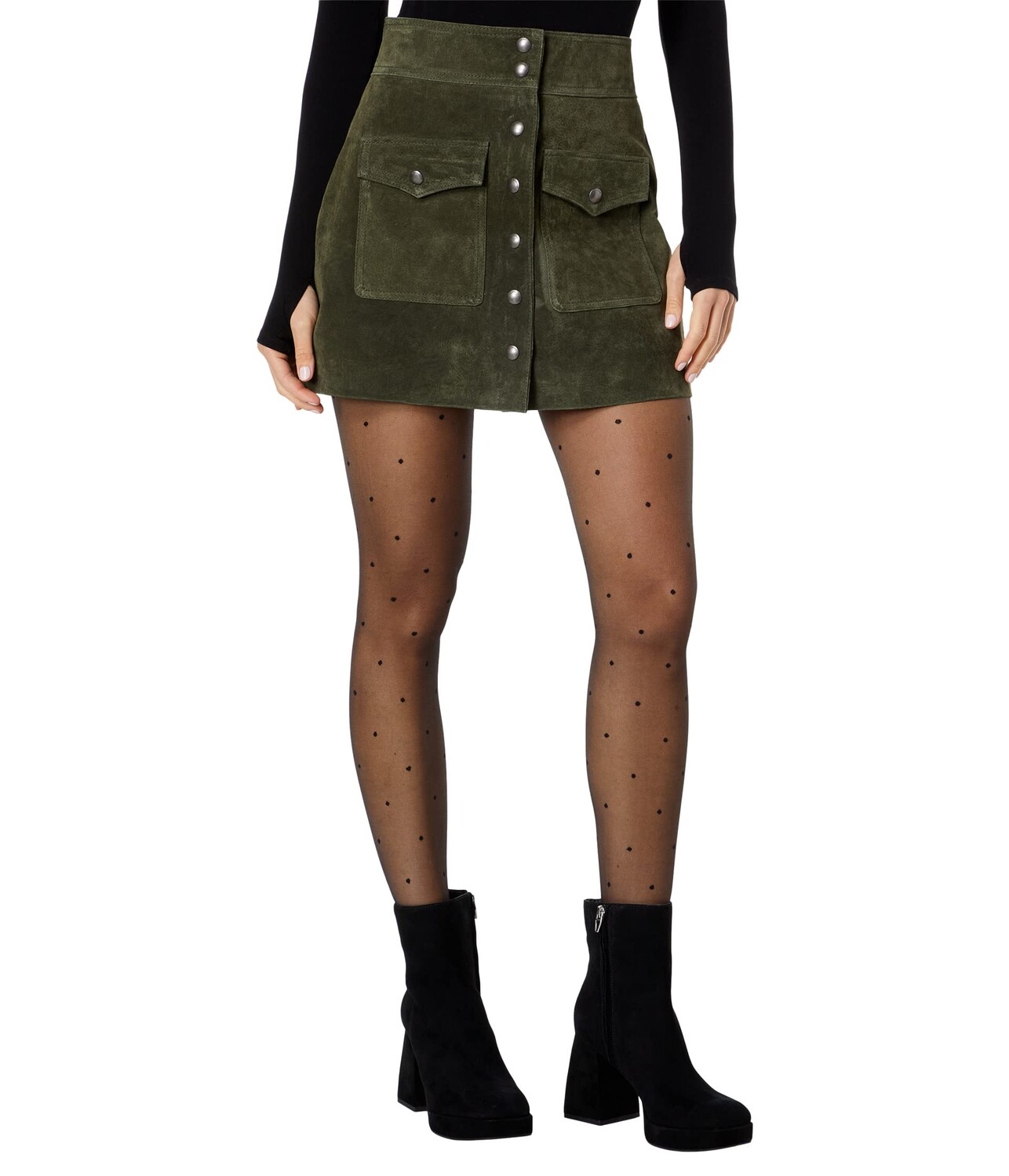 

Юбка Blank NYC, Leather Miniskirt with Snap Front Closure in Crocodile Tears