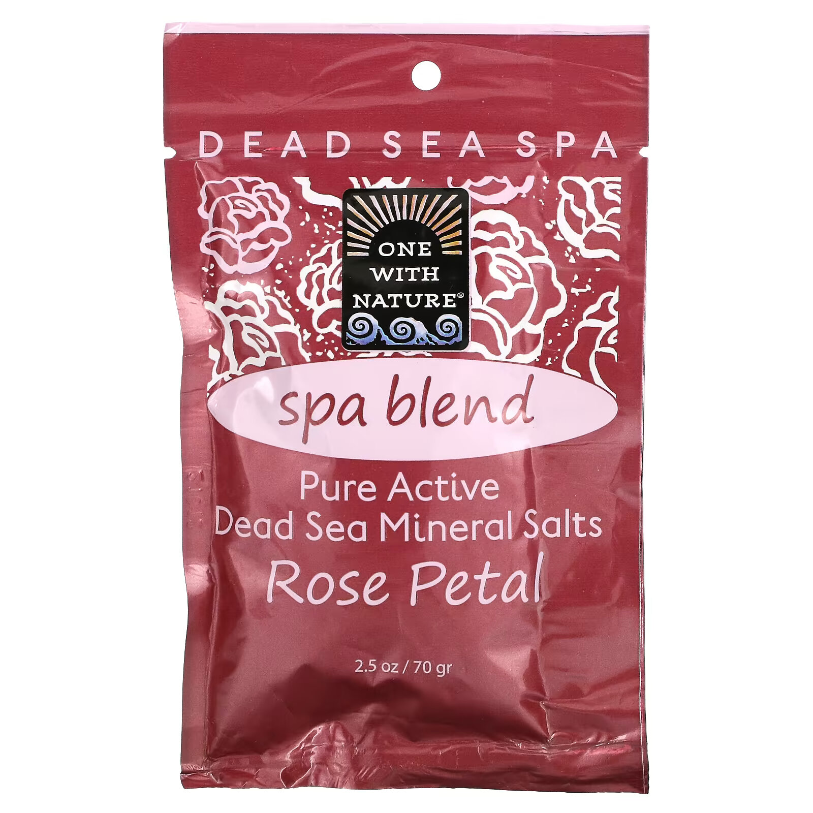 One with Nature, Dead Sea Spa, минеральные соли, смесь для спа, с запахом лепестков розы, 70 г one with nature кусковое мыло с трижды перемолотыми минералами с запахом лепестков розы 200 г
