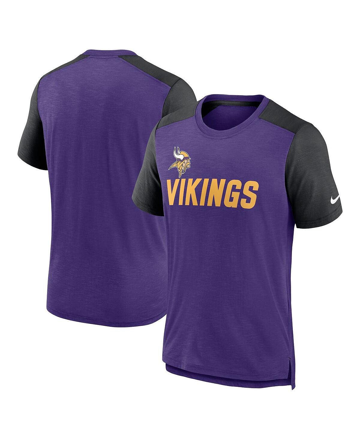 Мужская футболка с меланжевым фиолетовым, меланжевым черным цветом minnesota vikings color block team name Nike, мульти