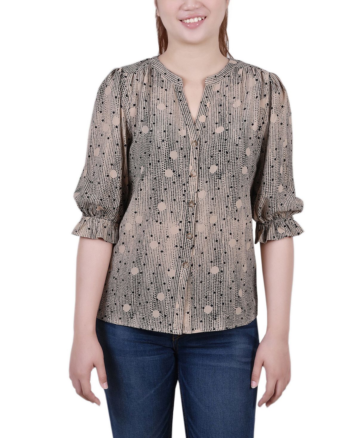 Миниатюрная блузка с y-образным вырезом и рукавами до локтя NY Collection, мульти блузка freya collection вендая