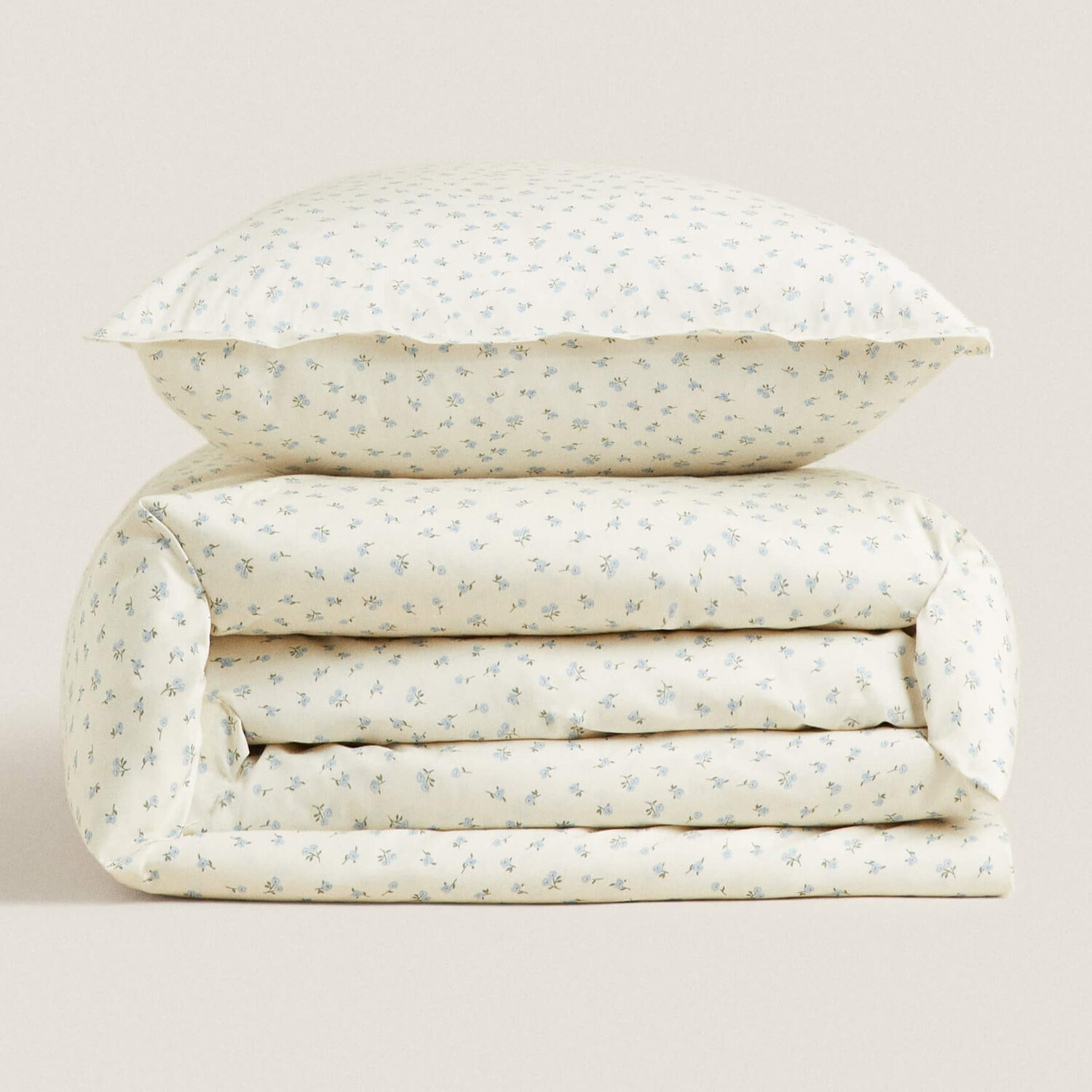 

Пододеяльник с цветочным принтом Zara Home, белый/голубой