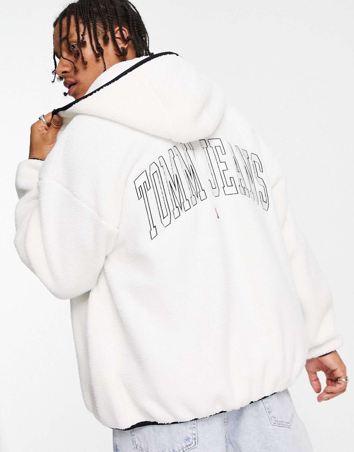 

Белая толстовка с капюшоном на молнии Tommy Jeans из смесового полиэстера