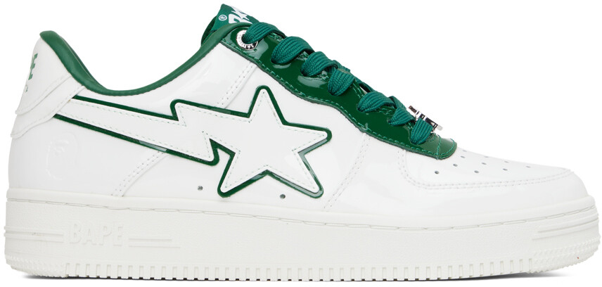 

Бело-зеленые кроссовки из лакированной кожи BAPE