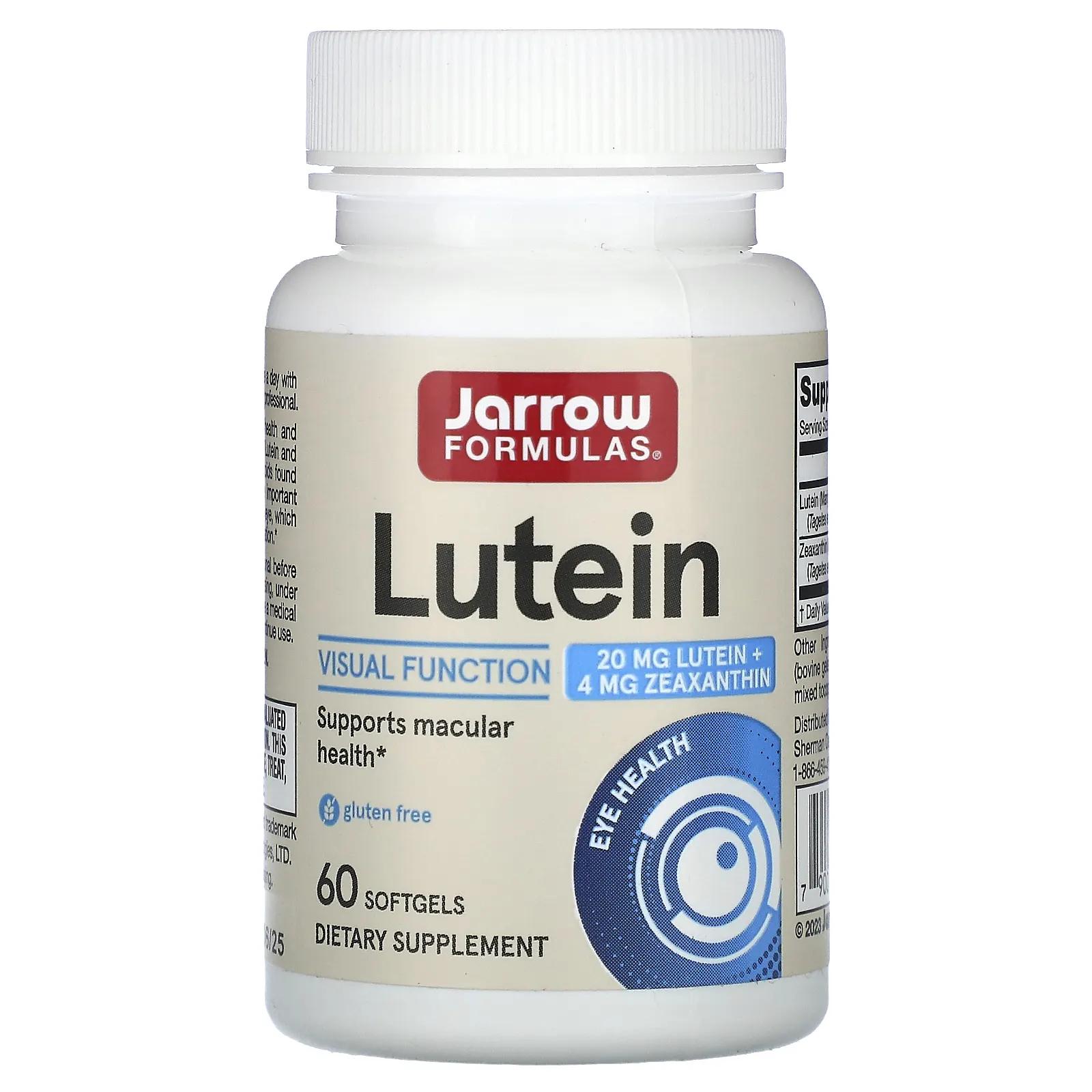 Jarrow Formulas Лютеин 20 мг 60 капсул бад для поддержки зрения jarrow formulas лютеин 10 мг ликопин 10 мг в капсулах 60 шт