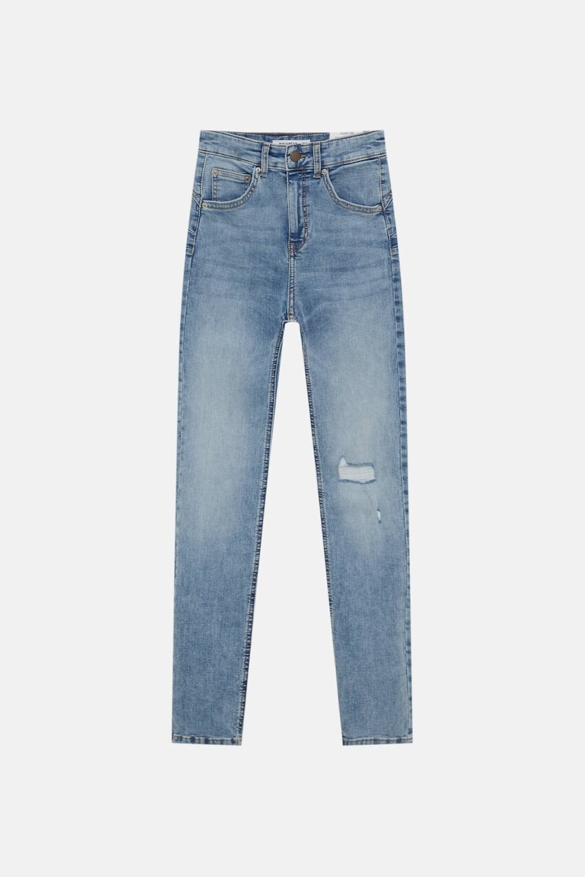 

Джинсы средней посадки Pull&Bear Push Up, бледно-голубой