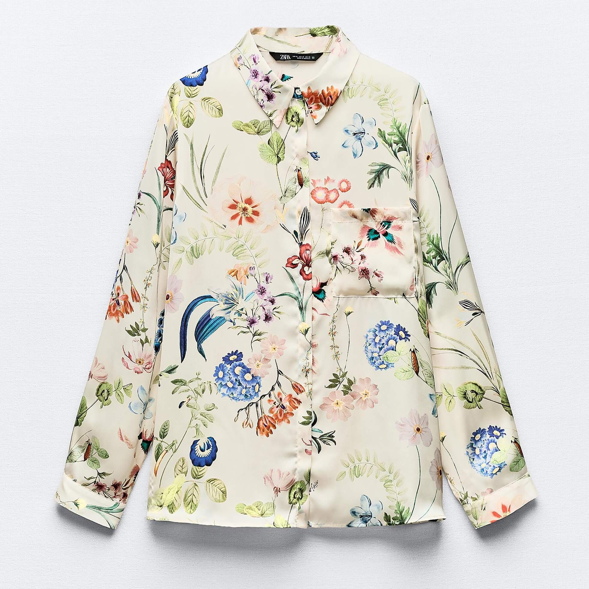 Рубашка Zara Satin Floral Print, мультиколор рубашка zara satin wrinkled effect черный